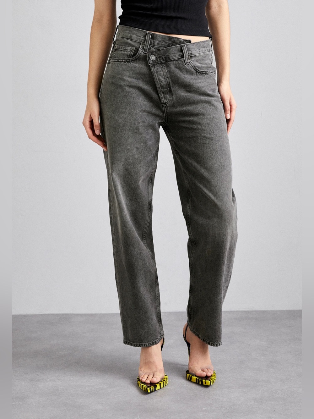 AGOLDE Criss Cross Straight Leg Jeans 26 | Asymmetrical Waist Black Wash Denim